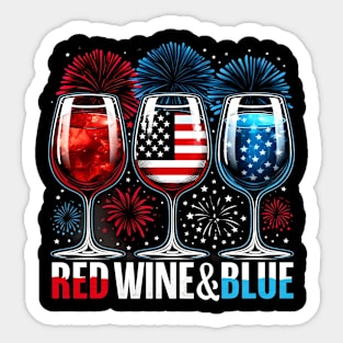 Patriotic Red White and Blue Wine Flag USA 4th July Sticker